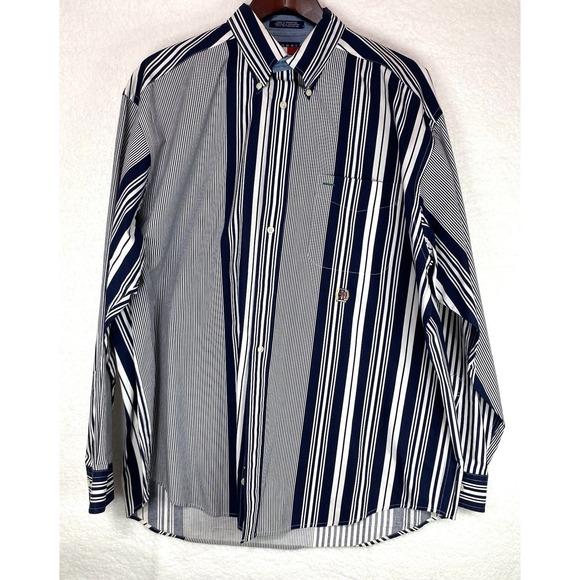 Tommy Hilfiger Other - Tommy Hilfiger Mens Large Navy White Mixed Stripe Button Down Cotton Shirt